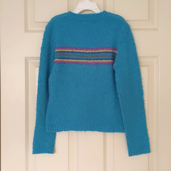 Limited Too Girl's crewneck sweater with multi color stripes. - Picture 2 of 4